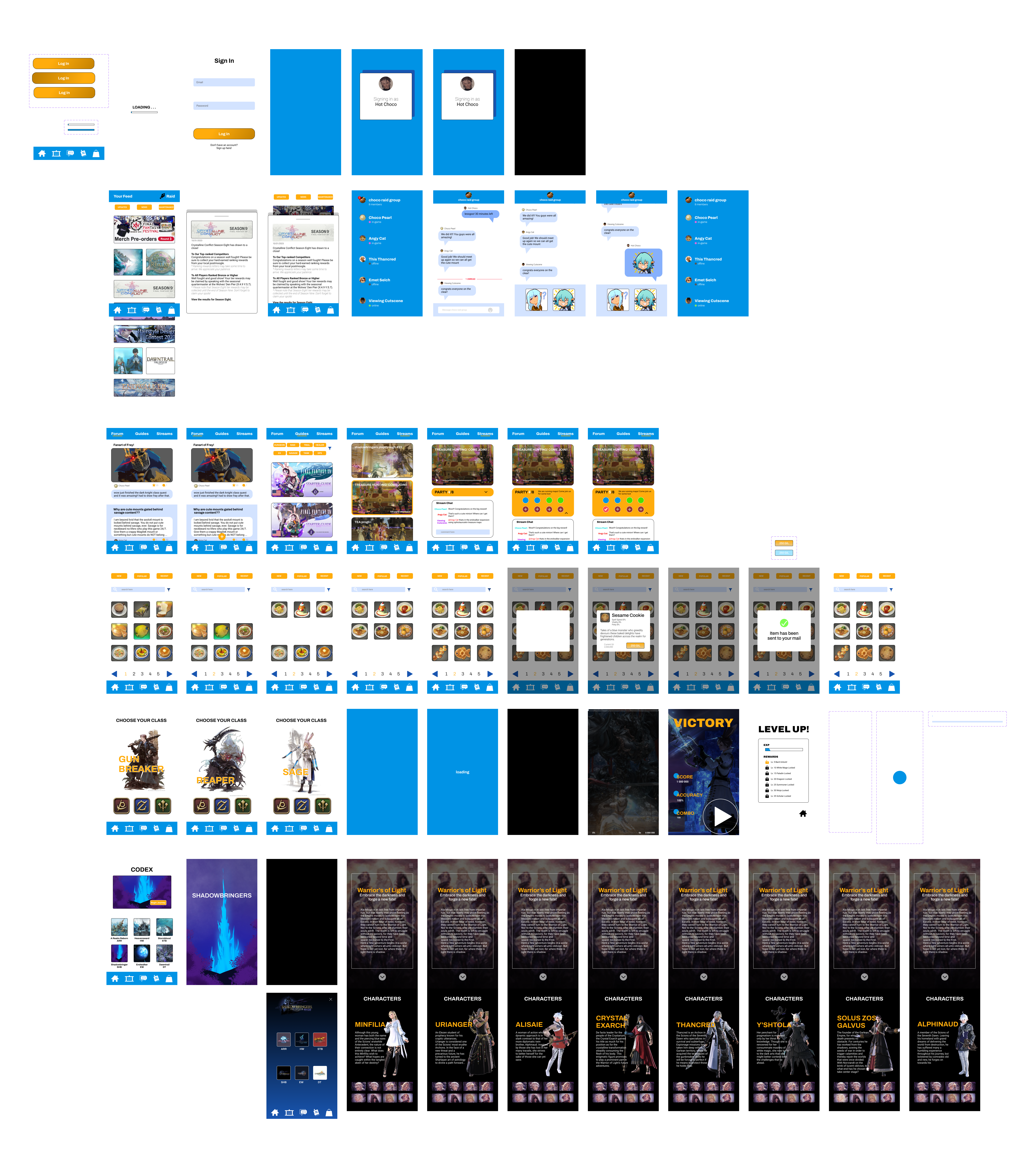 Screenshot of all the screens for the app