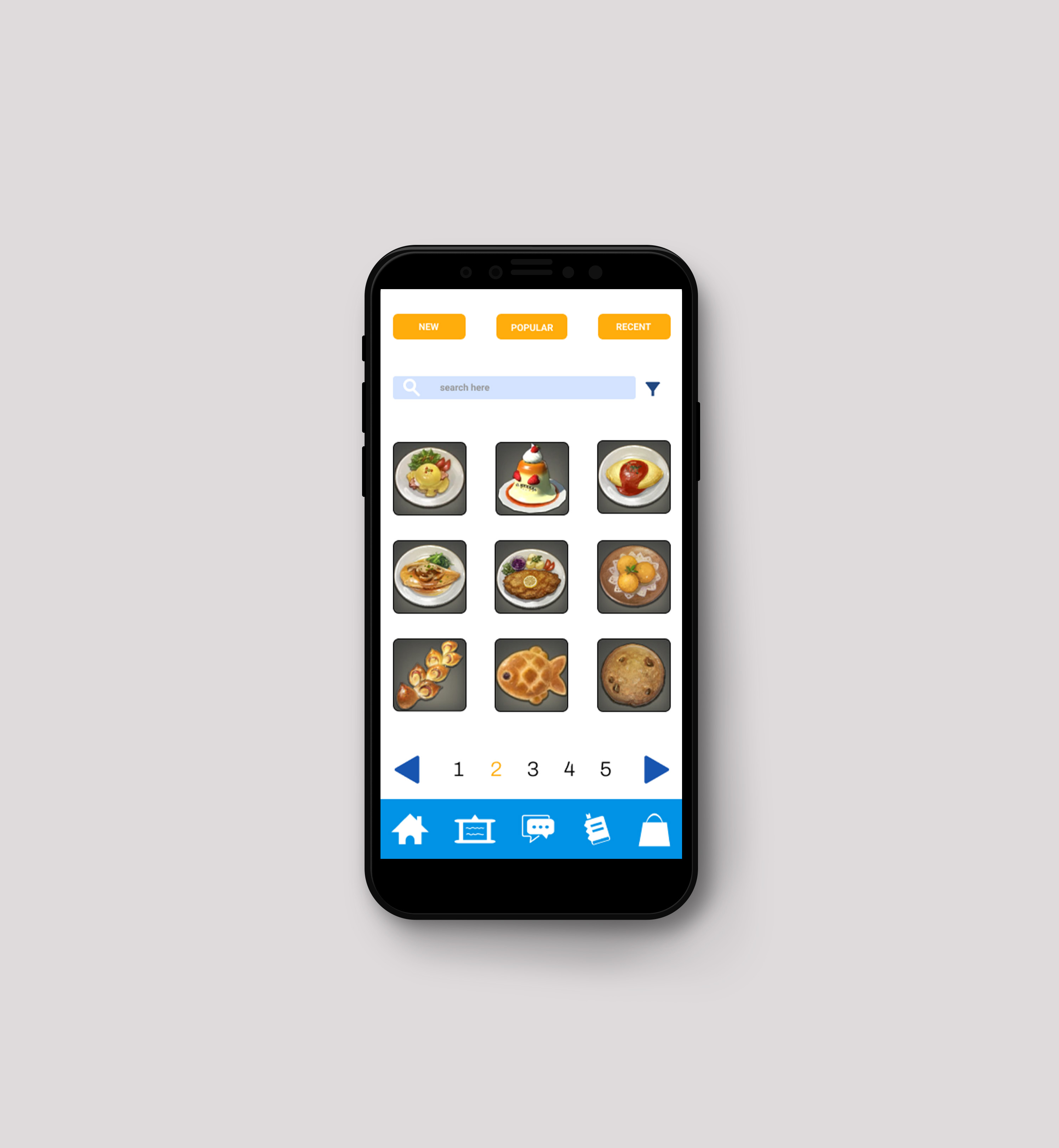 Mockup of the a phone facing up with the shop