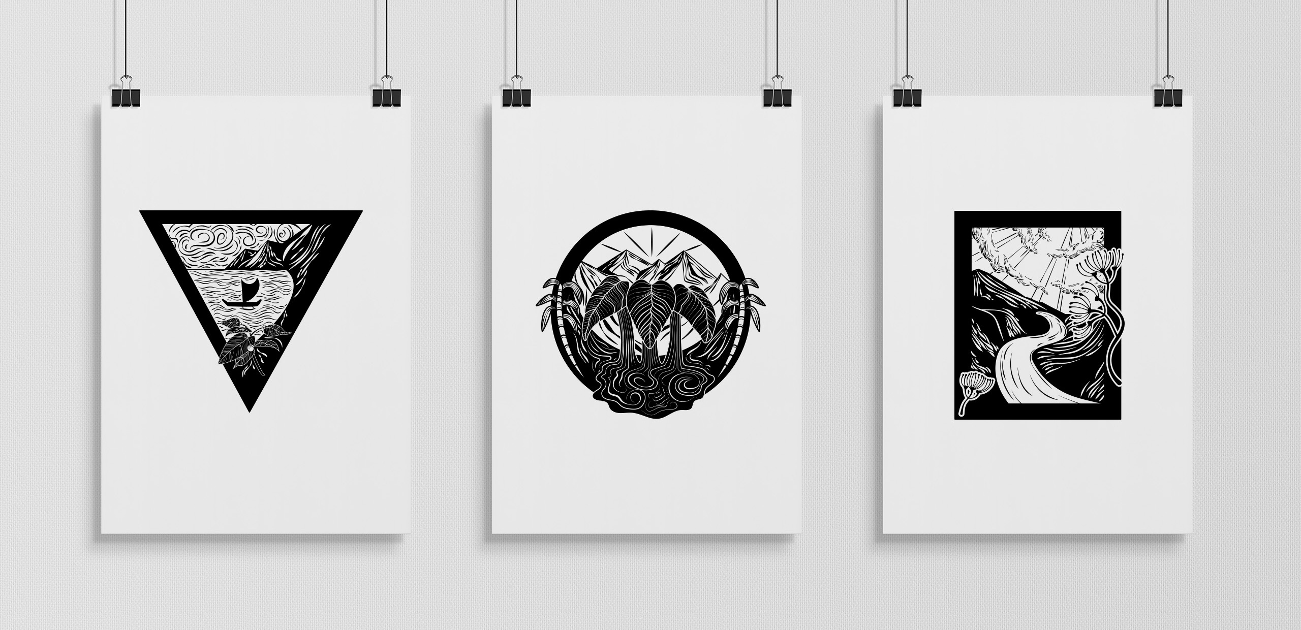 All three emblems on their own paper