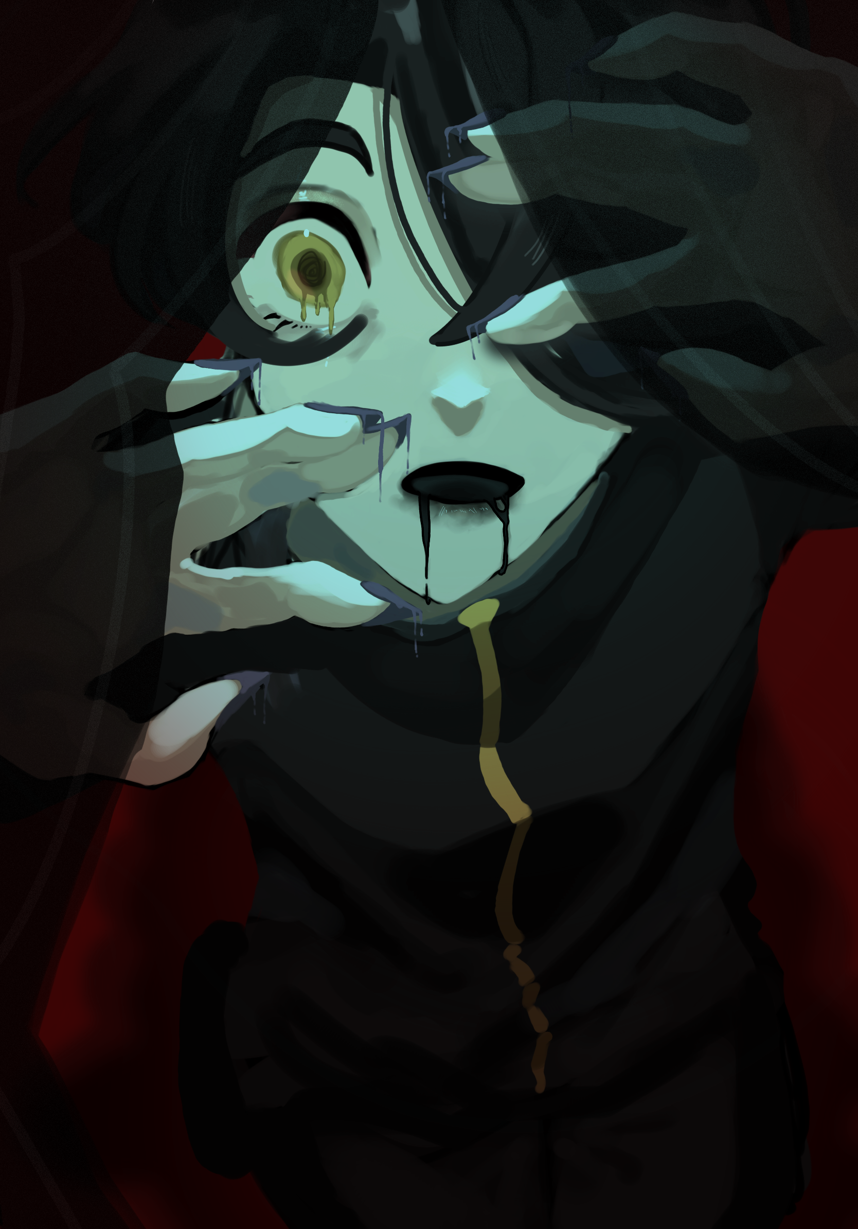 Black haired character with yellow eyes