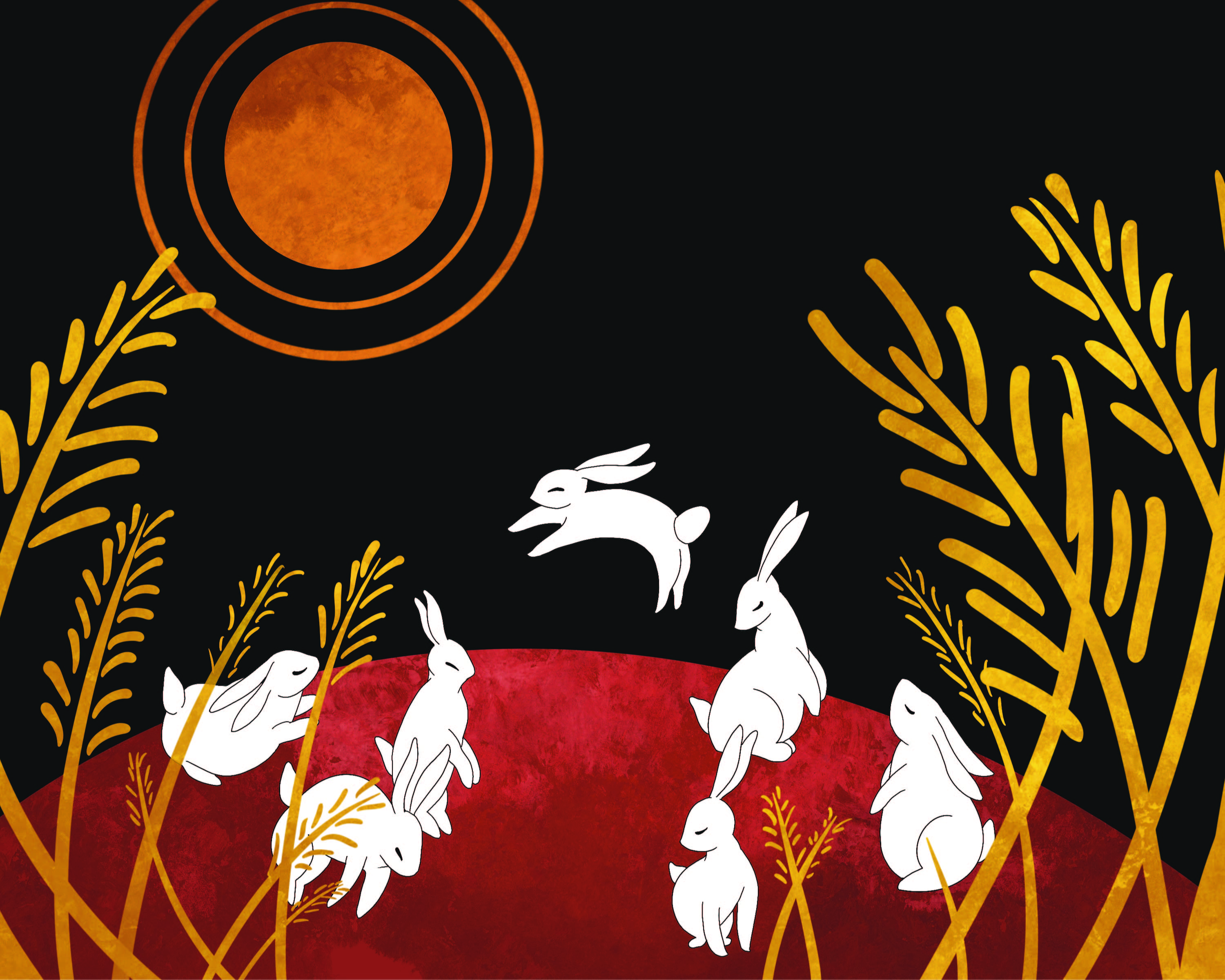 Brand Identity illustration with rabbits under the moon